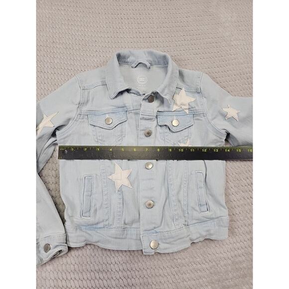 Jean Jacket Girls XS 4/5 Light Wash Denim Star Patches Stretch - Picture 3 of 7